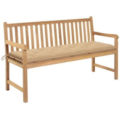 Bancă Grădină Lemn Masiv Tec cu Pernă Bej | 150 cm