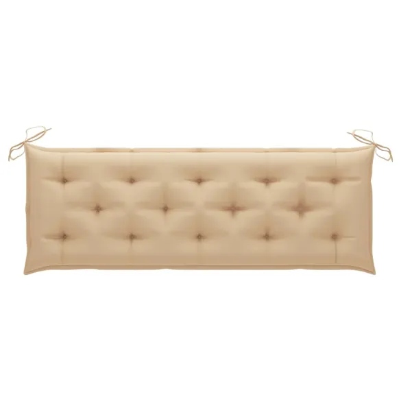 Bancă Grădină Lemn Masiv Tec cu Pernă Bej | 150 cm