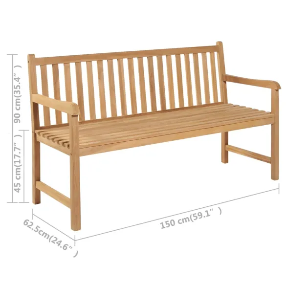 Bancă Grădină Lemn Masiv Tec cu Pernă Bej | 150 cm