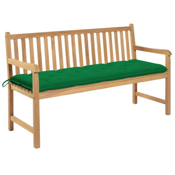 Bancă Grădină cu Pernă Verde - Lemn Masiv Tec - 150 cm