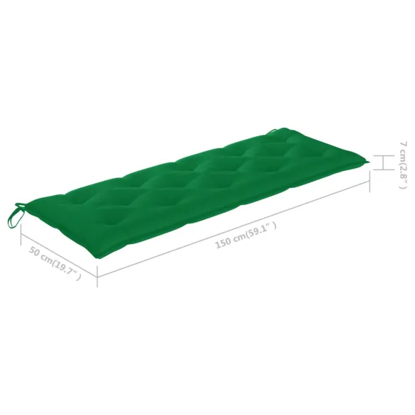 Bancă Grădină cu Pernă Verde - Lemn Masiv Tec - 150 cm
