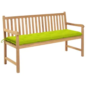 Bancă Grădină Lemn Masiv Tec cu Pernă Verde | 150 cm