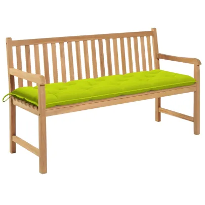 Bancă Grădină Lemn Masiv Tec cu Pernă Verde | 150 cm