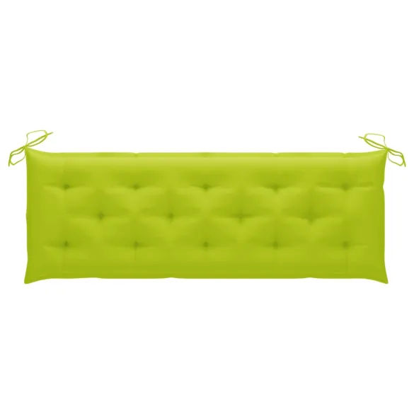 Bancă Grădină Lemn Masiv Tec cu Pernă Verde | 150 cm