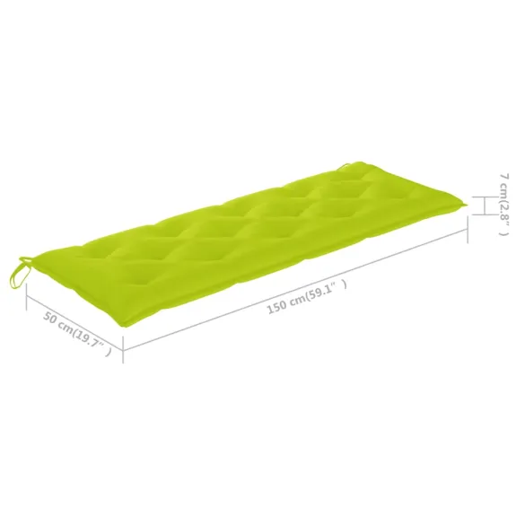 Bancă Grădină Lemn Masiv Tec cu Pernă Verde | 150 cm