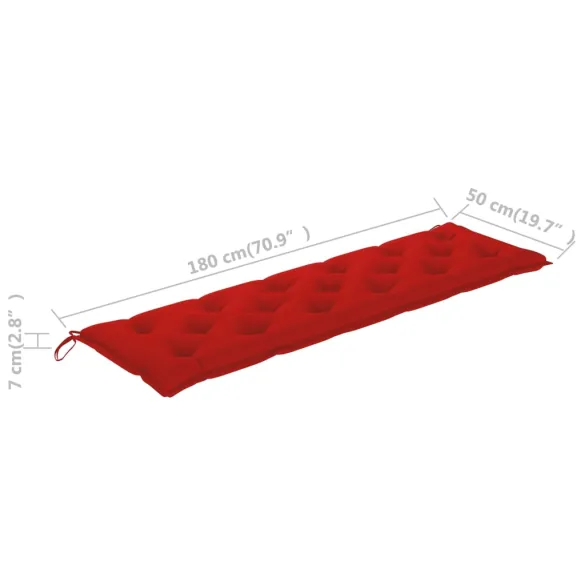 Bancă Grădină Lemn Tec cu Pernă Roșie - 175 cm