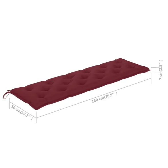 Bancă Grădină Lemn Tec cu Pernă Roșu Vin - 175 cm