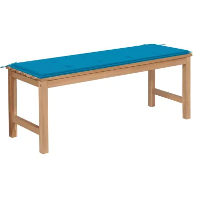 Bancă Grădină Lemn Tec cu Pernă Albastru - 120cm