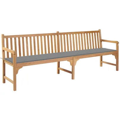 Bancă Grădină Lemn Tec cu Pernă Gri - 240 cm - Livrare Gratuită