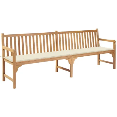 Bancă grădină lemn tec cu pernă crem - 240 cm | Livrare gratuită