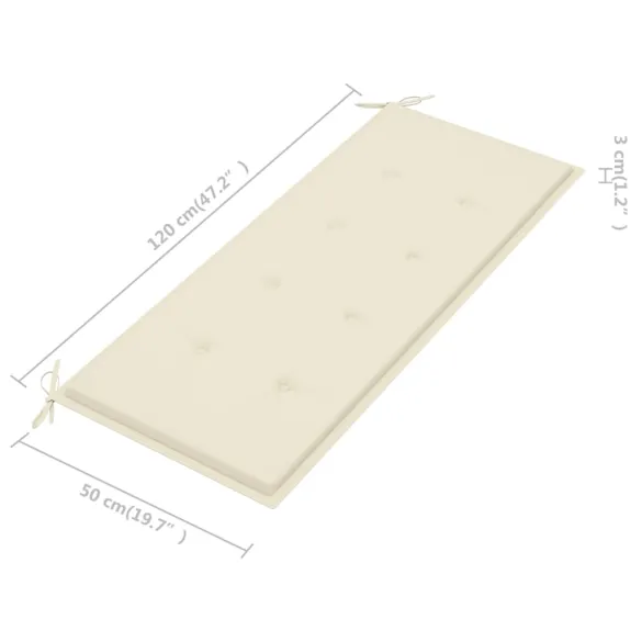 Bancă grădină lemn tec cu pernă crem - 240 cm | Livrare gratuită