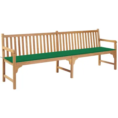 Bancă Grădină Lemn Tec 240 cm - Perne Verzi | Livrare Gratuită