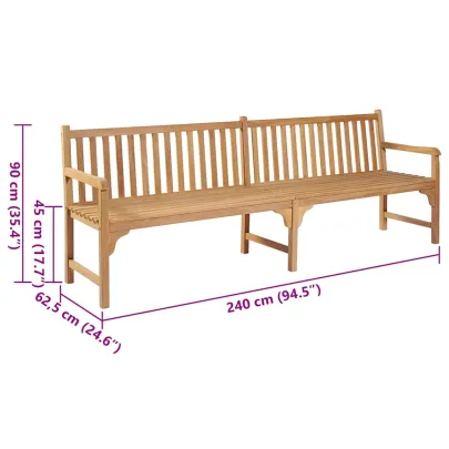 Bancă Grădină Lemn Tec cu Pernă Roșu Vin - 240 cm