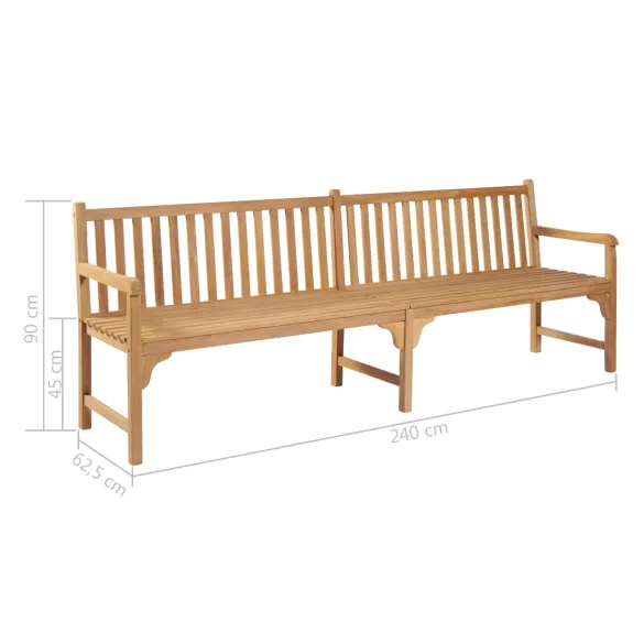 Bancă Grădină Lemn Masiv Tec 240 cm cu Pernă Carouri Roșii