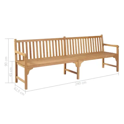 Bancă Grădină Lemn Masiv Tec 240 cm cu Pernă Carouri Roșii