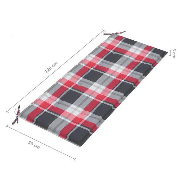Bancă Grădină Lemn Masiv Tec 240 cm cu Pernă Carouri Roșii