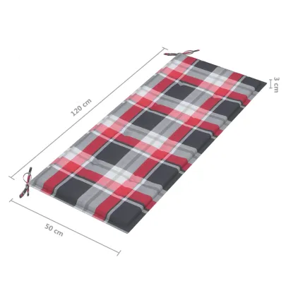 Bancă Grădină Lemn Masiv Tec 240 cm cu Pernă Carouri Roșii