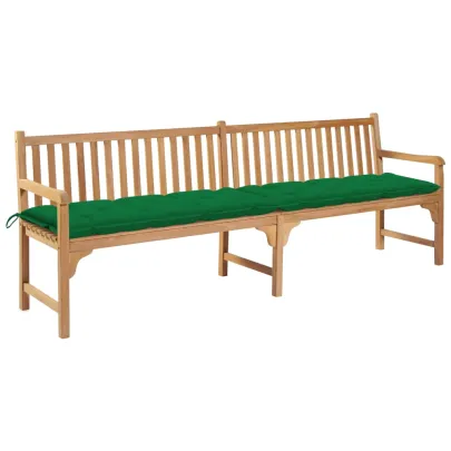 Bancă Grădină Lemn Tec 240 cm - Perne Verzi | Livrare Gratuită