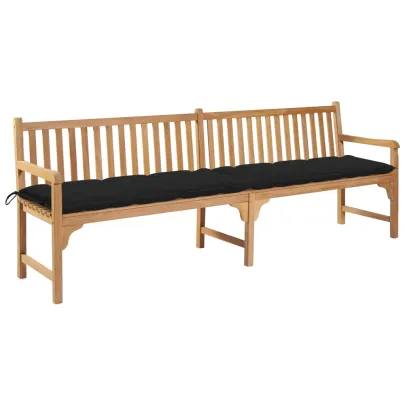 Bancă Grădină Lemn Tec 240 cm - Pernă Negră | Livrare Gratuită