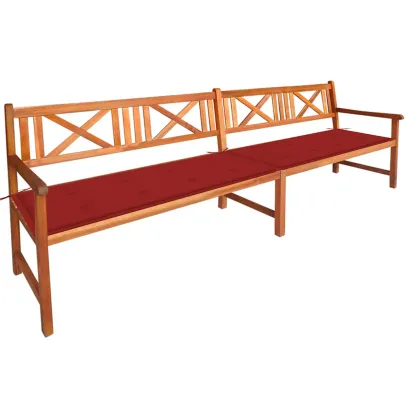 Bancă Grădină Lemn Acacia 240 cm - Pernă Roșie | Livrare Gratuită