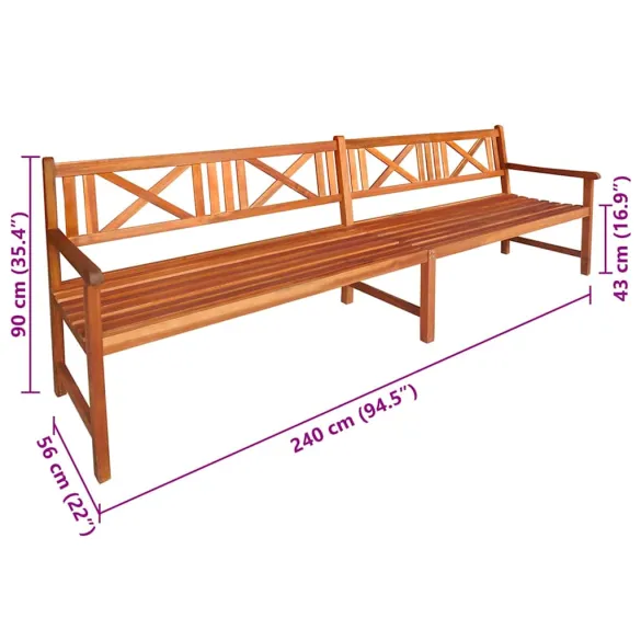 Bancă Grădină Lemn Acacia 240 cm - Pernă Roșie | Livrare Gratuită