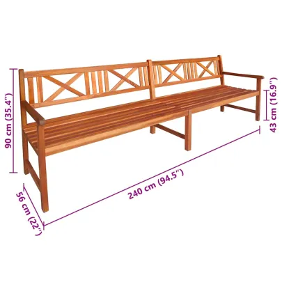 Bancă Grădină Lemn Acacia 240 cm - Pernă Roșie | Livrare Gratuită