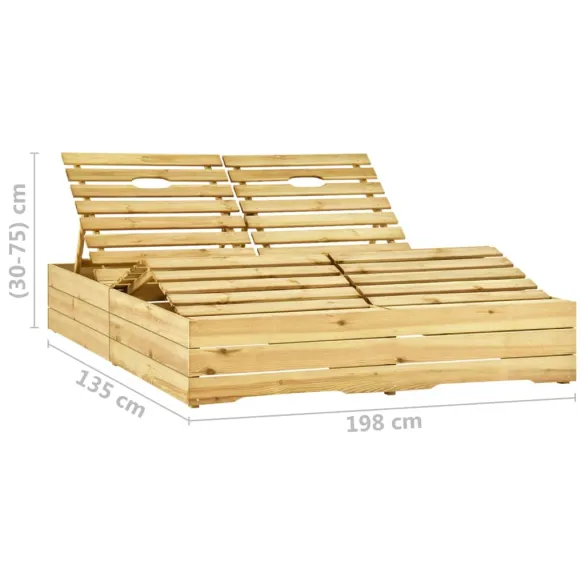 Șezlong Dublu cu Perne Bej - Lemn de Pin Tretat