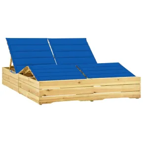 Șezlong Dublu cu Perne Albastru Regal - Lemn de Pin