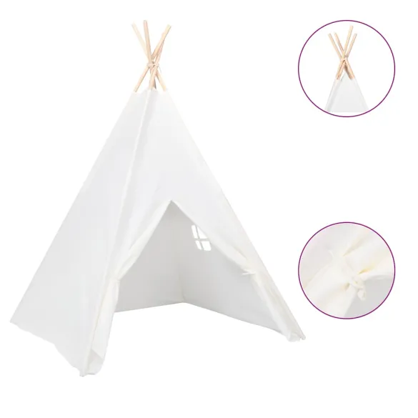 Cort Teepee Copii cu Geantă Transport - Alb, 120x120x150 cm