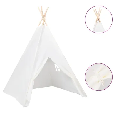 Cort Teepee Copii cu Geantă Transport - Alb, 120x120x150 cm