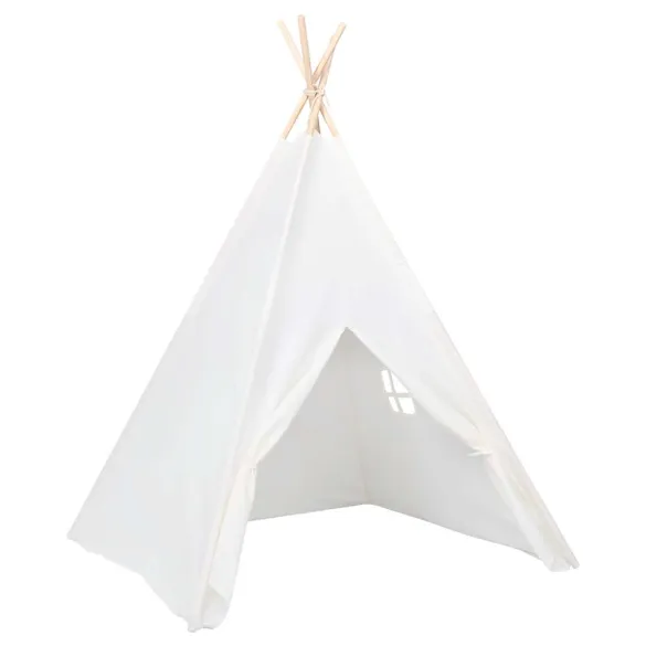 Cort Teepee Copii cu Geantă Transport - Alb, 120x120x150 cm
