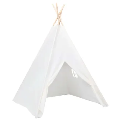 Cort Teepee Copii cu Geantă Transport - Alb, 120x120x150 cm