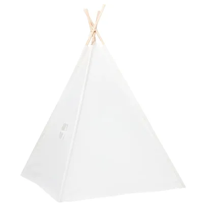 Cort Teepee Copii cu Geantă Transport - Alb, 120x120x150 cm
