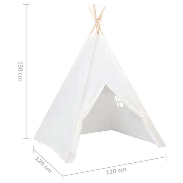 Cort Teepee Copii cu Geantă Transport - Alb, 120x120x150 cm
