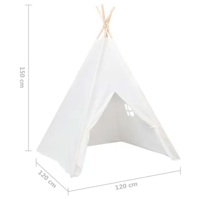 Cort Teepee Copii cu Geantă Transport - Alb, 120x120x150 cm