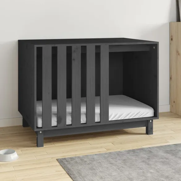 Casă Câini Lemn Masiv Pin - Gri, 90x60x67 cm | Livrare Gratuită