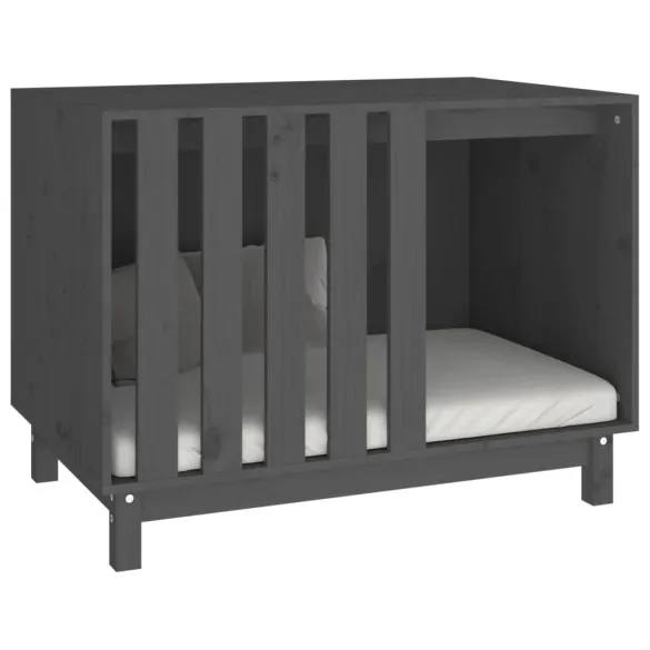 Casă Câini Lemn Masiv Pin - Gri, 90x60x67 cm | Livrare Gratuită