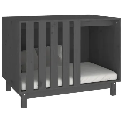 Casă Câini Lemn Masiv Pin - Gri, 90x60x67 cm | Livrare Gratuită