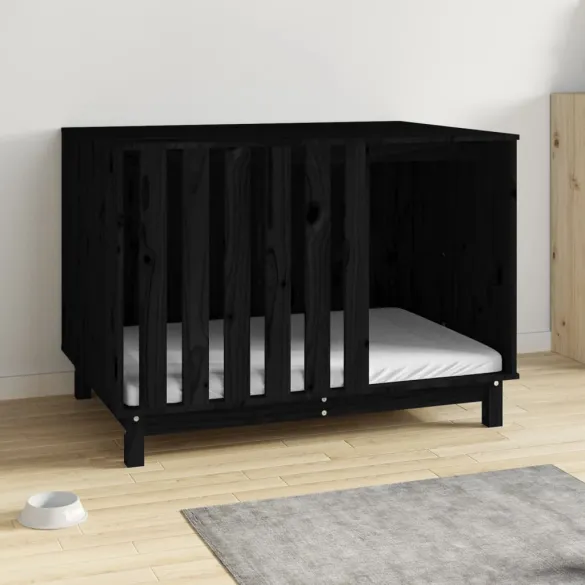 Casă Câini Lemn Masiv Pin - Negru - Livrare Gratuită