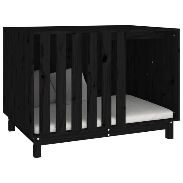 Casă Câini Lemn Masiv Pin - Negru - Livrare Gratuită