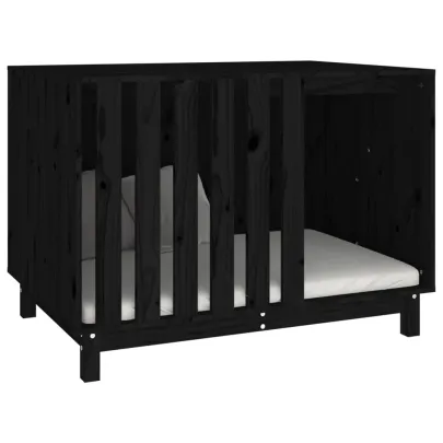 Casă Câini Lemn Masiv Pin - Negru - Livrare Gratuită