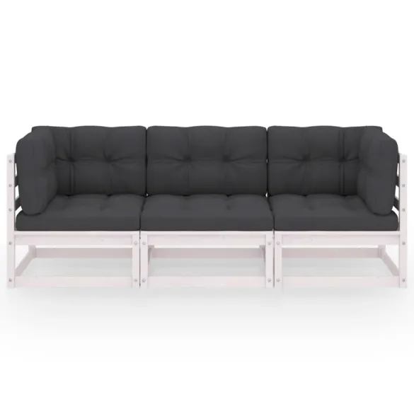 Canapea Grădină 3 Locuri - Lemn Pin Masiv cu Perne