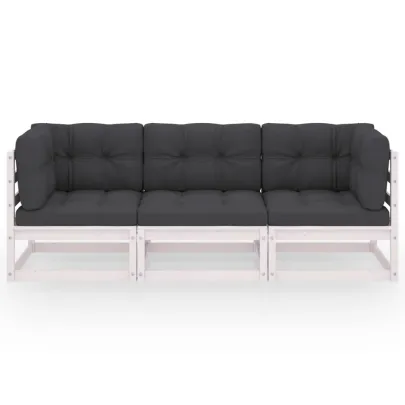 Canapea Grădină 3 Locuri - Lemn Pin Masiv cu Perne