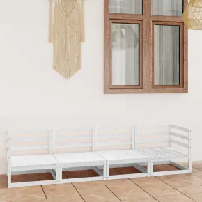 Set Mobilier Grădină 4 Locuri - Alb - Lemn Masiv de Pin 2