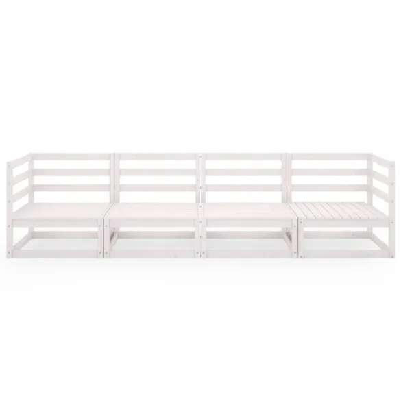 Set Mobilier Grădină 4 Locuri - Alb - Lemn Masiv de Pin