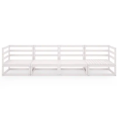 Set Mobilier Grădină 4 Locuri - Alb - Lemn Masiv de Pin