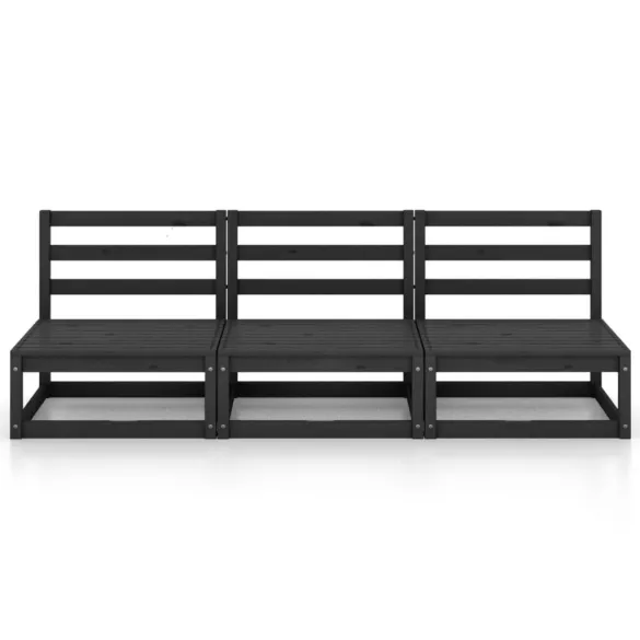 Canapea Gradina 3 Locuri Negru Lemn Pin Masiv
