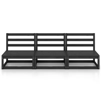Canapea Gradina 3 Locuri Negru Lemn Pin Masiv