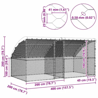 Cușcă Pui Oțel Galvanizat 400x200x198.5cm - Livrare Gratuită
