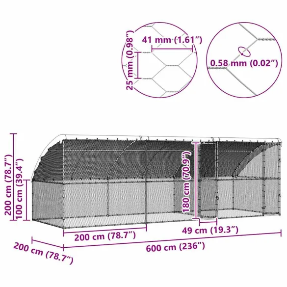 Cușcă pentru Pui Oțel Galvanizat 600x200x198.5 cm - Livrare Gratuită